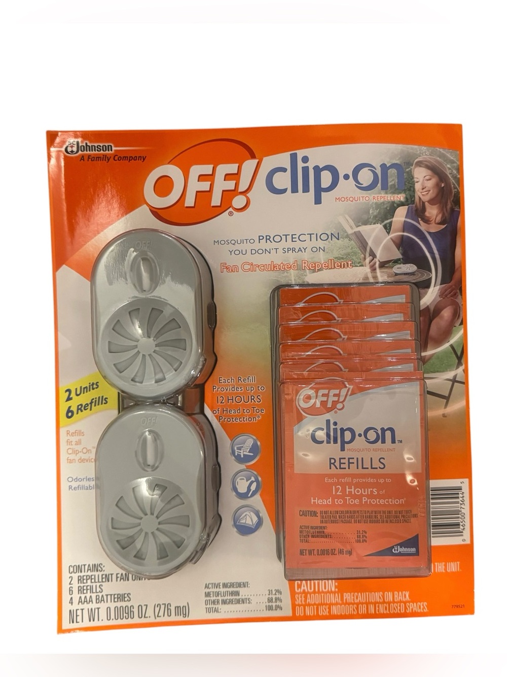 OFF! Clip On Mosquito Repellent 2 Unit Fans with 6 Refills 12 Hours Protection